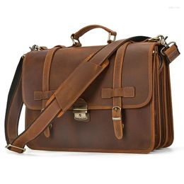 Briefcases Fashion Men Real Cow Leather Briefcase Business Handbag Messenger Bags Male Shoulder Bag Men's Large 16 Inch Laptop Travel