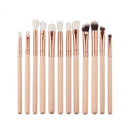 12Pcs Professional Eyes Makeup Brushes Set Wood Handle Eyeshadow Eyebrow Eyeliner Blending Powder Smudge Brush 240403