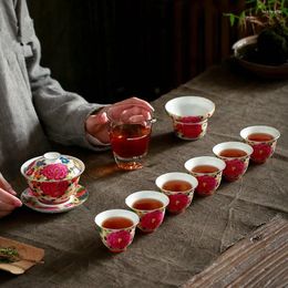 Teaware Sets Complete Tea Set Porcelain Color Enamel Gaiwan Tureen Jingdezhen Craft Cup Filter Net Filtration Glass Pitcher Fair Cups