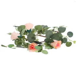 Decorative Flowers Candlestick Garland Rose Flower Rings Artificial Wreath Decor Eucalyptus Prop Summer Table Wedding Festival Pendant