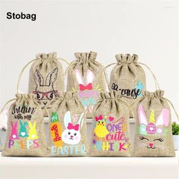 Gift Wrap StoBag 50pcs Wholesale Easter Linen Drawstring Bags Egg Bundle Pocket Kids Candy Packaging Reusable Pouches Party