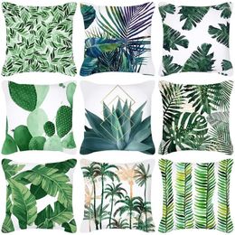 Pillow Scandinavian Tropical Plant Print Green Cover Bedside Square Home Decoration Accessories Living Room
