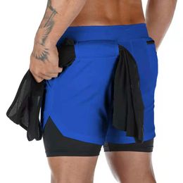 2024 Men Running Shorts 2 In 1 Double Deck Quick Dry Gym Sportswear Fitness Workout Hot Pants Male Training Shorts