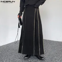 Men's Pants Korean Style Men Skirts Trousers INCERUN 2024 Design Belt Pleated Long Casual Streetwear Male Wide Leg Pantalons S-5XL