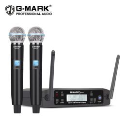 Microphones Microphone Wireless GMARK D4 Professional 2 Channels UHF System Dynamic Mic Automatic Frequency 80M For Party Stage Host Church