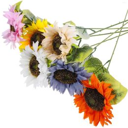 Decorative Flowers 6pcs Long Stem Artificial Sunflower Simulation Flower Decor Home Wedding Birthday Party