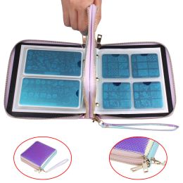 Dryers 72/120slots Sier Nail Art Stamping Plate Holder Nail Stamp Template Holder Album Storage for Dia 6cm/6cm*12cm Stencil Case Bag