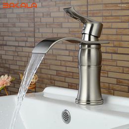 Bathroom Sink Faucets BAKALA Waterfall Spout Faucet Single Handle Hole Vanity Mixer Tap Deck Mounted Brushed Nickel LH-551L