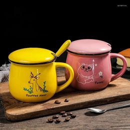 Mugs 350ml Cartoon Cute Bear Ceramic Mug With Lid And Spoon Coffee Cup Home Milk Tea Breakfast Drink Novelty Gift