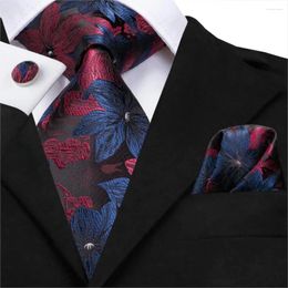 Bow Ties SN-3125 Hi-Tie 8.5cm Silk Men Tie Floral Red Blue Neckties For Classic Party Wedding Pocket Square Cufflinks Luxury Set