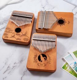 Latest 17 Keys Kalimba sanza Thumb Piano mahogany Whole board Finger piano Solid wood Student beginner Blue green Keyboard instrum4886079