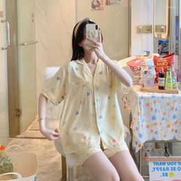 Home Clothing Women 2PCS Pajamas Suit Lapel Sleep Set Nightwear Summer Sexy Intimate Lingerie Print Homewear Shirt&Shorts