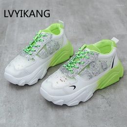 Fitness Shoes Sneakers Designers Brand Fashion Bling Chunky Sneaker For Woman Ladies Lace Up Old Dad Casual Plus Size