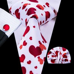 Neck Ties Red Heart White Silk Wedding Tie For Men Handky Cufflink Gift Mens Necktie Fashion Designer Business Party Dropshiping Hi-Tie 240407