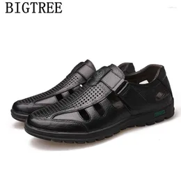 Casual Shoes Daddy Men Genuine Leather Outdoor Sandals Beach Loafers Summer Buty