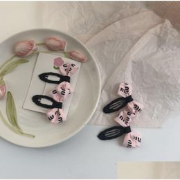 Hair Accessories Luxury Girls Handmade Bows Bb Hairpins Kids Letter Printed Bow Princess Barrettes Baby Birthday Party Z2887 Drop Deli Ot4Fi