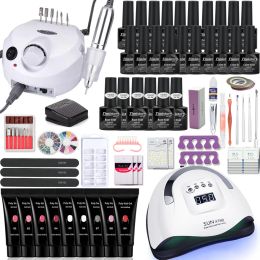 Dresses Nail Set with 114/120/54w Uv Led Nail Lamp & 35000rpm Nail Drill Hine 20/10 Color Gel Manicure Set Poly Extension Gel Set
