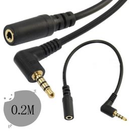 new 20cm 90 Degree Right Angle 4 Pole TRRS 3.5mm Aux Audio Cable Extender Adapter M/F 3.5mm for PC OR Mic-earphone for headphone extension