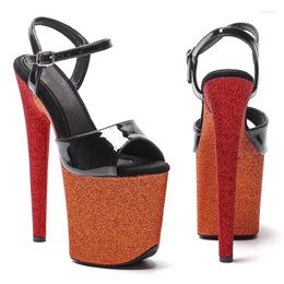 Sandals 20cm/8inches Shiny PU Upper Electroplate Platform High Heel Sexy Model Shoes Pole Dance 230