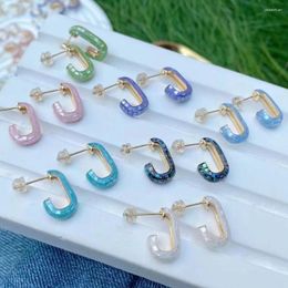 Stud Earrings 3Pairs Fashion Colourful Abalone Shell Studs Geometric Shape Trendy Gold Plated Copper Jewellery For Women Girls Gift