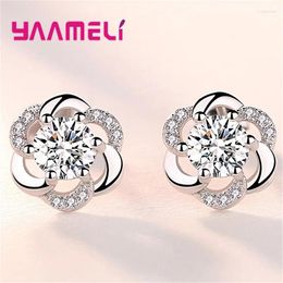 Stud Earrings Luxury Flower Crystal For Women Girls Wedding Engagement 925 Sterling Silver Needle Fashion Jewellery Valentines Day Gift