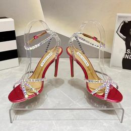 Aquazzura yüksek topuklu sandalet slaytlar katırlar pompalar kristal dekoratif parti ziyafet yüksek topuk ayakkabı lüks tasarımcı kadın stiletto sandalet fabrika ayakkabı 35-40