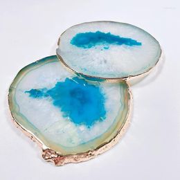 Tea Trays Dyed Sliced Agate Cup Drink Coasters Natural Polished Gold Plated Slice Dish