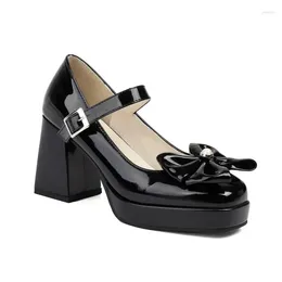 Dress Shoes Oversize Large Size Big High-heeled Square Toe Thick Heel With A Sweet Bow Design Banquet