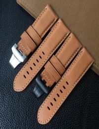 Watch Bands Quality 24mm Light Brown Vintage Italy Genuine Leather Watchband For PAM111 PAM441 PAM Strap Butterfly Buckle Style Be4638049