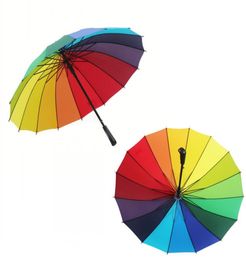 High Quality Rainbow Colourful Umbrella Long Handle Windproof Prevent UV Radiation Push Button Umbrellas Rain Gear Umbrellas2447028