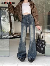 Women's Jeans Fotvotee High Waisted Baggy Women Streetwear Vintage Clothes Mom Flare Pants Full Length Fashion Denim Trousers