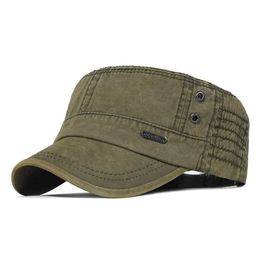 Ball Caps Pure cotton military hat mens school with unique design retro flat top Q240403