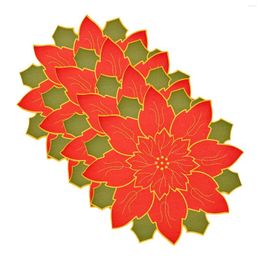 Table Mats Christmas Placemat Set Of 4 With Red Flower Printed Non-Slip Place Washable For Decoration