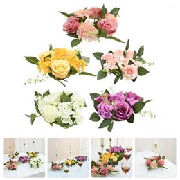 Decorative Flowers 5 Pcs Artificial Candlestick Garland Rings Flower Christmas Pillar Cloth Table Ornament Valentine