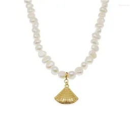 Chains Trendy Fan Design Baroque Pearl Necklace 925 Sterling Silver 18k Gold Plated Freshwater