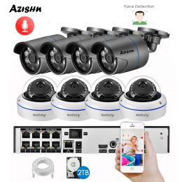 System AZISHN 5MP Video Surveillance Camera 8CH POE NVR AI Face Detection Indoor Outdoor Audio Recorder Color Night Security System