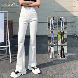 Summer Women Flared Jeans High Waist Cotton Stretch Comfortable Classic Wide Leg Denim Casual Pants White Blue Skinny Trousers 240401
