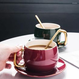 Cups Saucers HF Ceramic Coffee/Tea And Mugs Travel Coffee Cup Saucer Set Porcelain Teacup With The Spoon Drinking