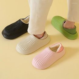 Slippers Winter Coloured Waterproof Men Women Thick Platform Sole Heel Wrap Plush Furry Man Outdoor Home Cotton Shoes