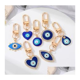 Key Rings Water Drop Heart Blue Evil Eyes Keychain Fashion Lucky Turkish Eye Ring Diy Keychains Car Chains Holder Accessories Delive Dhsfa