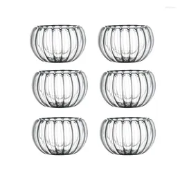 Cups Saucers Set Of 6 1.7ounce Heat Resistant Borosilicate Tea Cup Double Wall With Lines 50ml