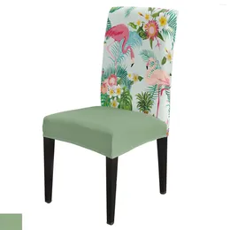 Chair Covers Flamingo Tropical Plant Flower Cover Set Kitchen Dining Stretch Spandex Seat Slipcover For Banquet Wedding Party
