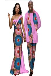 African Dresses for Women Bazin Riche Mens Shirt and Pant Sets Lover Couples Clothing Print Long Dress African Clothing WYQ1393907125