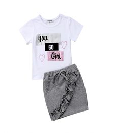 Fashion Toddler Kids Baby Girls Letter Print Tops Tshirt Mini Skirts Dress Set Outfits Clothes8592583