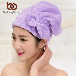 Towel BeddingOutlet Woman Bow Tie Hair Cap Quick-Dry Girl Bath Solid Dry Microfiber Absorbent Hat 33x24cm Fast Drying