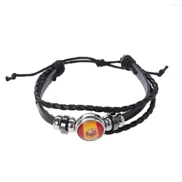 Charm Bracelets Fashion Soccer National Flag Bracelet Time Glass Weaving Bangle Lace-up Jewellery Gifts(Spain)