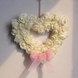 Decorative Flowers Versatile Wreath Realistic Rose Flower With Bow-knot For Wedding Party Love Heart Front Door Decoration Home