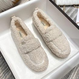 Casual Shoes 2024 Women's Flats Winter Warm Outdoor Plush Design British Style White Snow Boots Ladies Large Size41-43