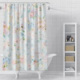 Shower Curtains European Rose Curtain Floral Print Dry Wet Separation Fabric Hook Home Decoration