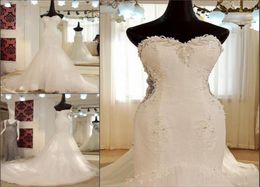 Beaded Lace Mermaid Wedding Dresses Sweetheart Ivory Tulle Corset Bridal Gowns Custom Made Real Images Wedding Gown6014480